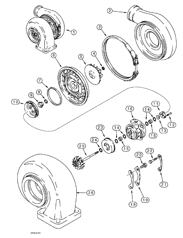 Схема запчастей Case IH 1688 - (2-28) - TURBOCHARGER ASSEMBLY, 6TA-830 ENGINE (01) - ENGINE