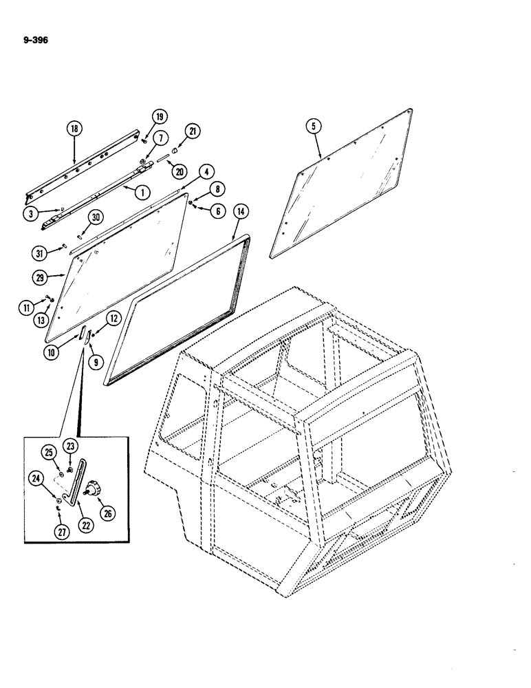 Схема запчастей Case IH 4490 - (9-396) - CAB, REAR WINDOW (09) - CHASSIS/ATTACHMENTS