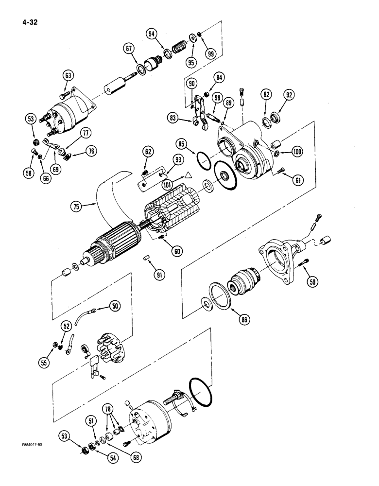 Схема запчастей Case IH 9150 - (4-32) - STARTER ASSEMBLY, (CONT) (04) - ELECTRICAL SYSTEMS