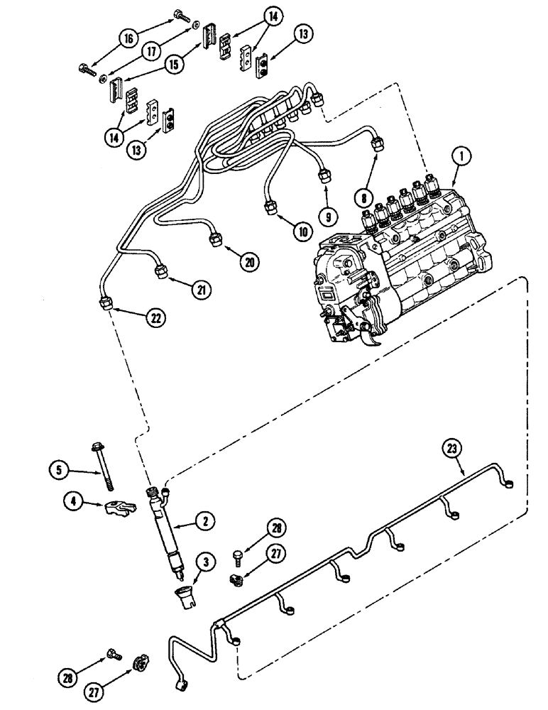 Схема запчастей Case IH 9110 - (04-40) - FUEL INJECTION SYSTEM, 6T-830 ENGINE, SERIAL NUMBER 17900567 AND AFTER (04) - Drive Train