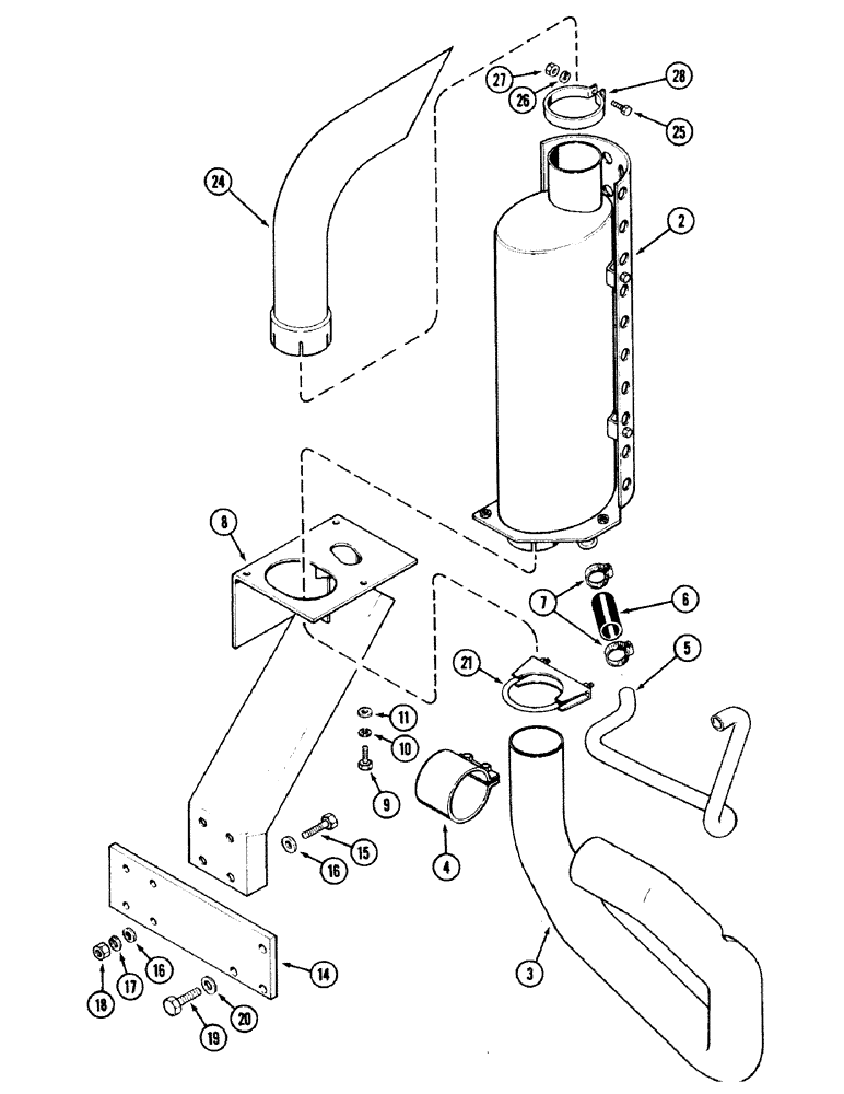 Схема запчастей Case IH 2594 - (2-24) - EXHAUST SYSTEM, USED ON TRACTOR EQUIPPED WITH LOADER (02) - ENGINE