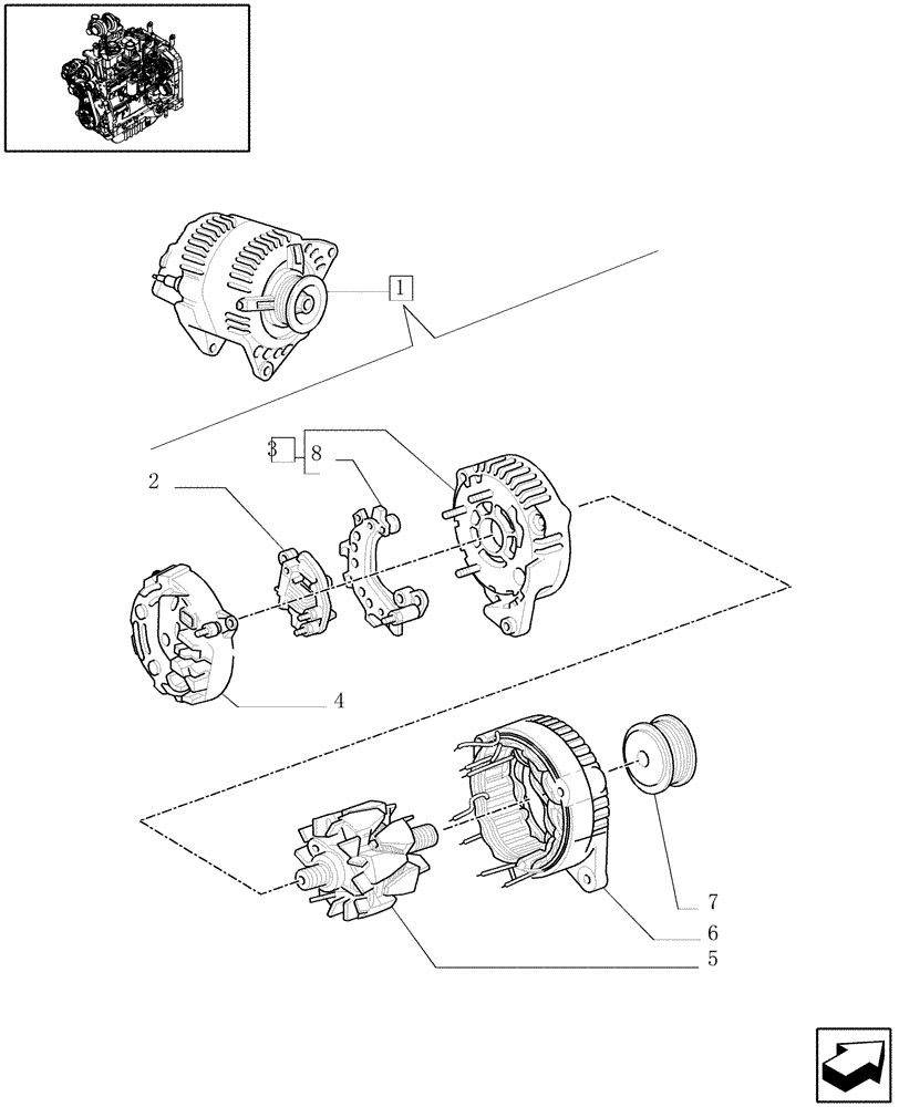 Схема запчастей Case IH MXU115 - (0.40.0/ A) - ALTERNATOR BREAKDOWN (01) - ENGINE