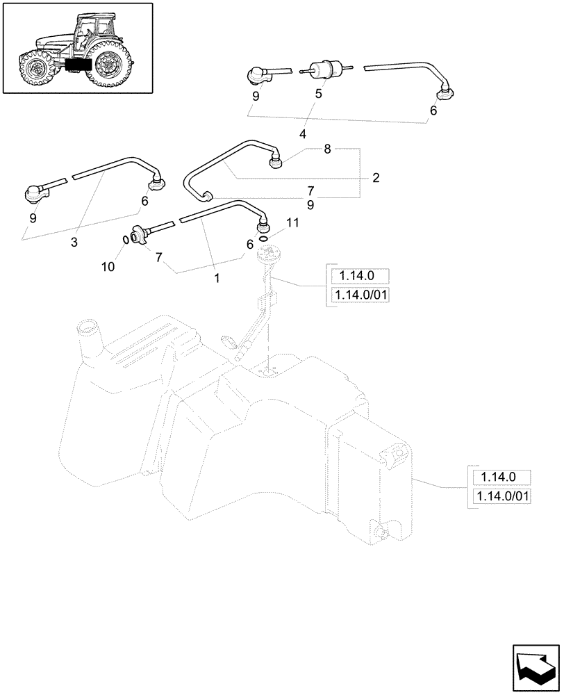 Схема запчастей Case IH MXU130 - (1.14.6) - FUEL, LINES (02) - ENGINE EQUIPMENT