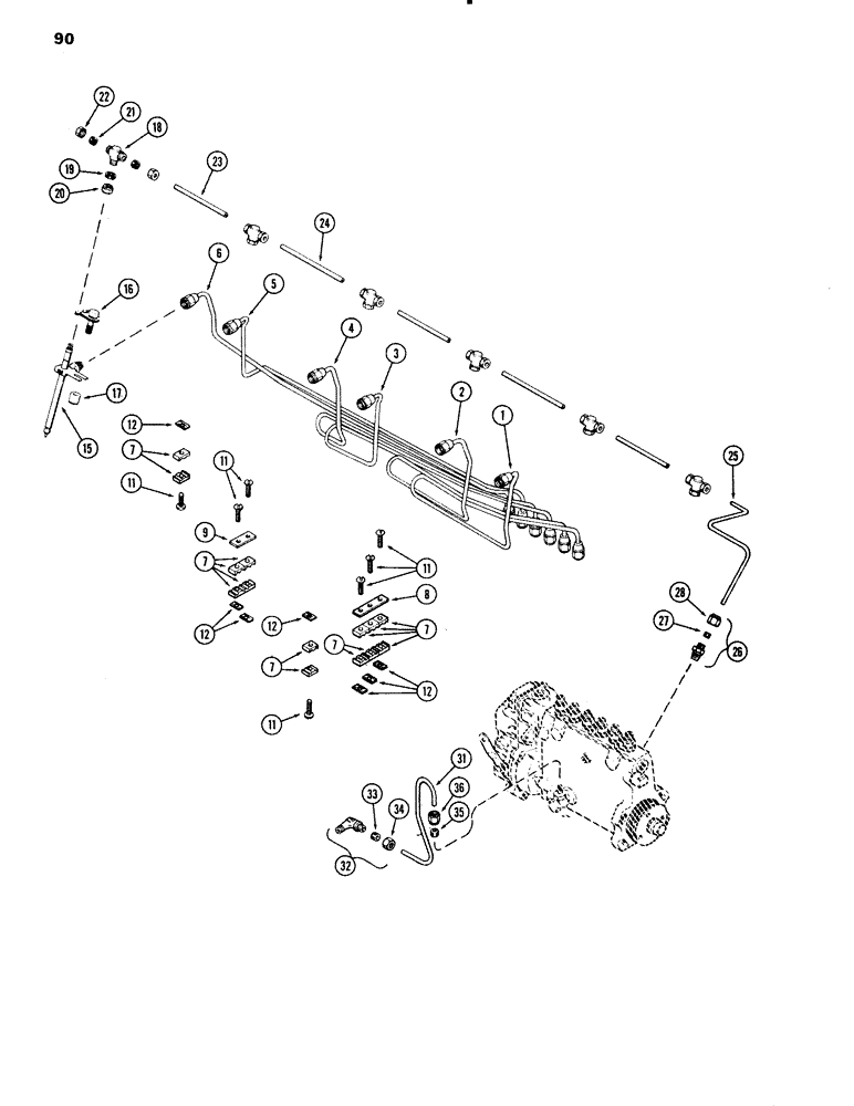 Схема запчастей Case IH 504BDT - (090) - FUEL INJECTION SYSTEM, ENGINE LESS FUEL DEVICE, 504BDT AND 451BDT TURBOCHARGED ENGINES (03) - FUEL SYSTEM