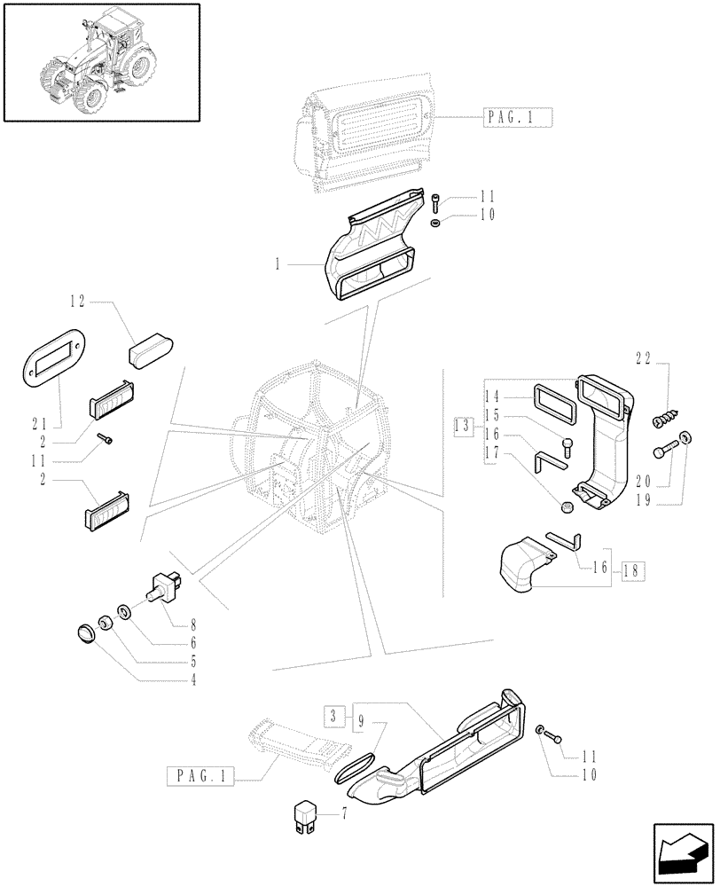 Схема запчастей Case IH MAXXUM 130 - (1.94.2[02]) - HEATING - AIR CONDITIONING - VENTILATION DUCTS (10) - OPERATORS PLATFORM/CAB