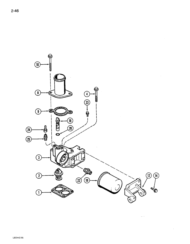 Схема запчастей Case IH 1680 - (2-046) - THERMOSTAT HOUSING AND WATER FILTER, 6TA-830 ENGINE (01) - ENGINE