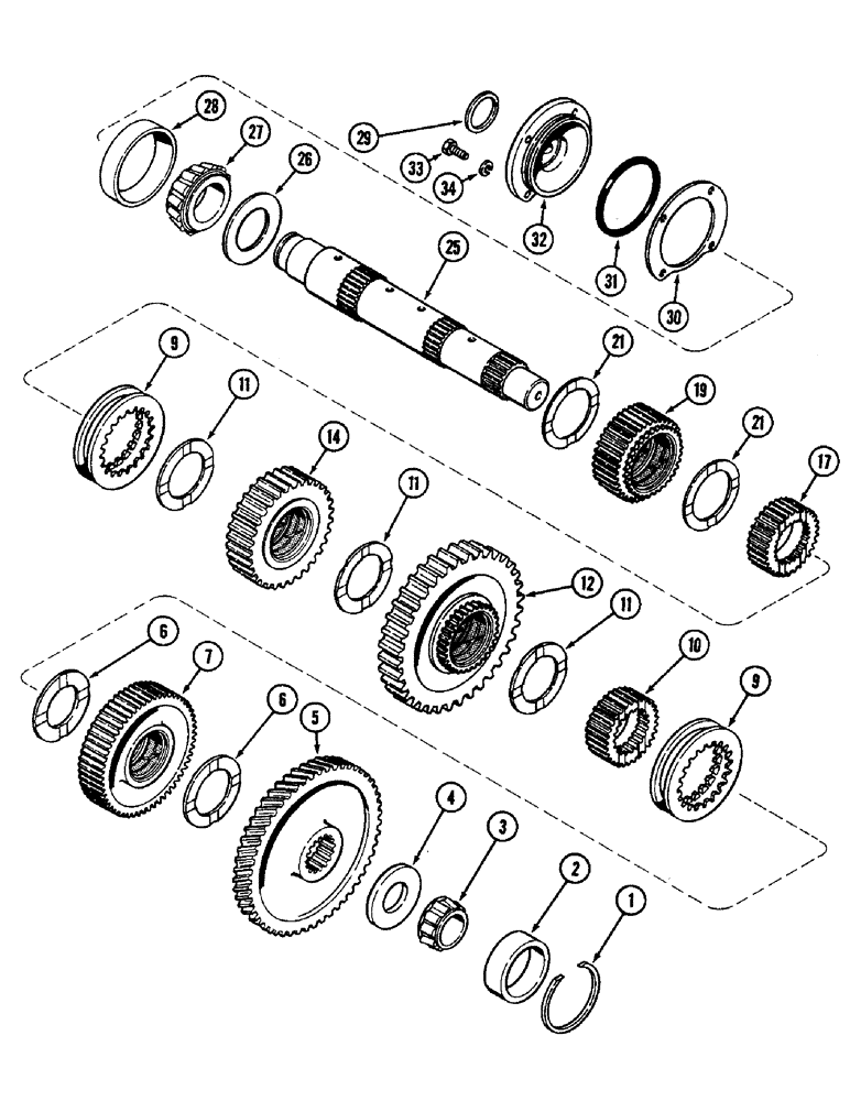 Схема запчастей Case IH 4890 - (6-186) - TRANSMISSION DRIVEN SHAFT AND GEARS (06) - POWER TRAIN