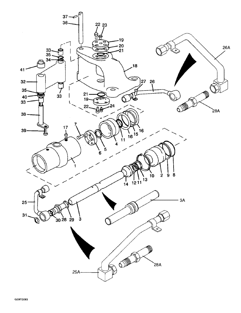 Схема запчастей Case IH 1212 - (5-22) - STEERING CYLINDER, 1210, 1212, 1210Q, 1212Q, 1210SK AND 1212SK TRACTORS, INSTALLED BEHIND THE AXLE (05) - STEERING