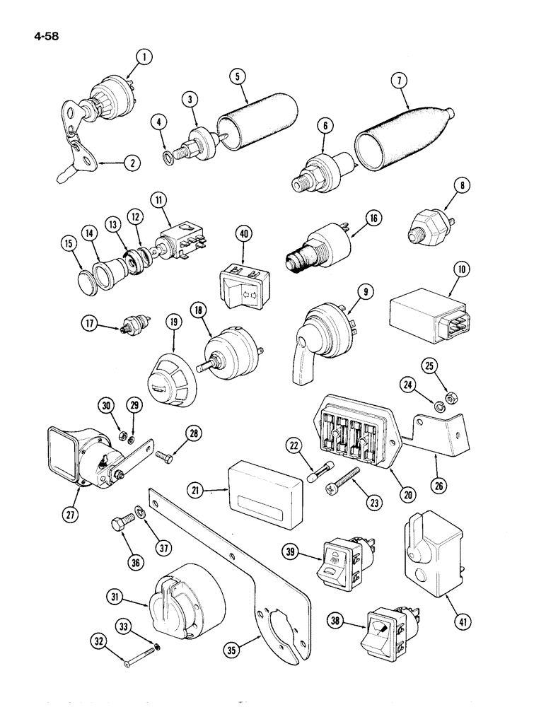 Схема запчастей Case IH 1194 - (4-58) - SWITCHES, FUSEBOX, HORN AND TRAILER SOCKET (04) - ELECTRICAL SYSTEMS