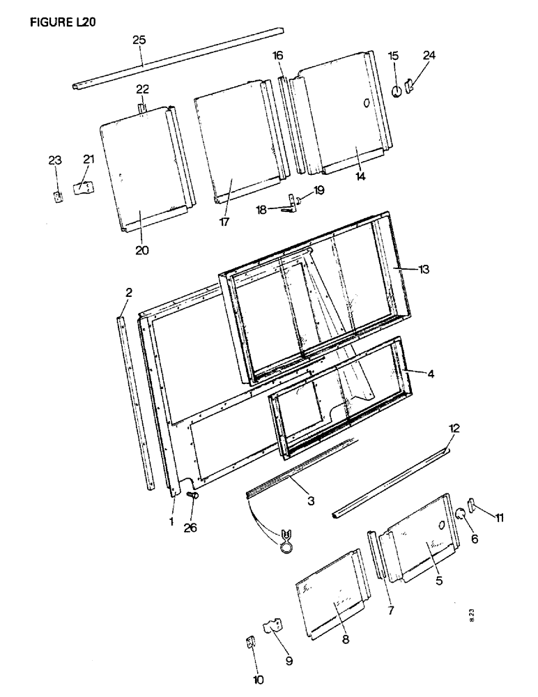 Схема запчастей Case IH 1410 - (L20-1) - CHASSIS, BONNET, FENDERS, SAFETY FRAME AND CAB, PANEL, RIGID, FOR REAR OF CAB (12) - CHASSIS