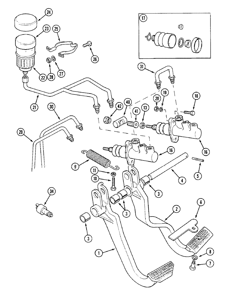 Схема запчастей Case IH 1594 - (7-238) - BRAKE PEDALS AND MASTER CYLINDERS, TRACTORS WITHOUT CAB, P.I.N. 11526319 AND AFTER (07) - BRAKES