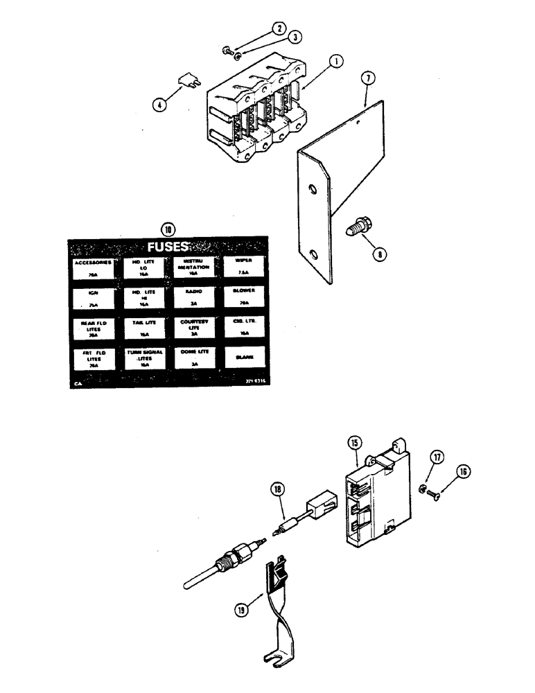 Схема запчастей Case IH 2390 - (4-076) - FUSES AND FUSE HOLDER, P.I.N. 8841101 AND AFTER (04) - ELECTRICAL SYSTEMS