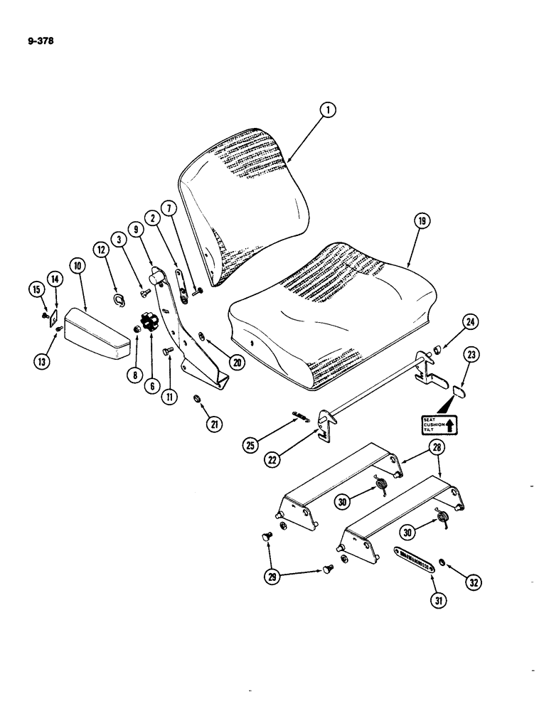 Схема запчастей Case IH 4490 - (9-378) - SEAT, CLOTH WITHOUT SWIVEL (09) - CHASSIS/ATTACHMENTS