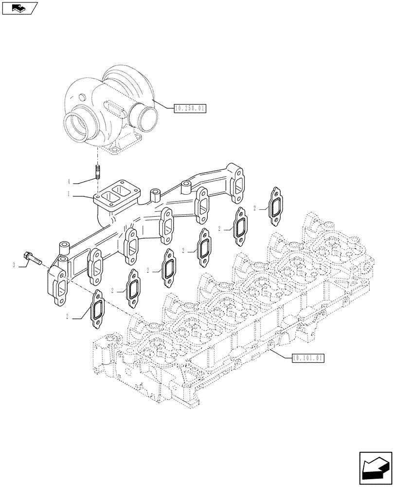 Схема запчастей Case IH F4GE9684B J605 - (10.254.05) - EXHAUST MANIFOLD (504086426) (10) - ENGINE