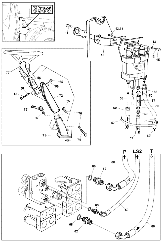 Схема запчастей Case IH LX740 - (35.525.AA[10]) - VAR - 717544006 - MID-MOUNT CONTROL VALVE, HYDR LINES (35) - HYDRAULIC SYSTEMS