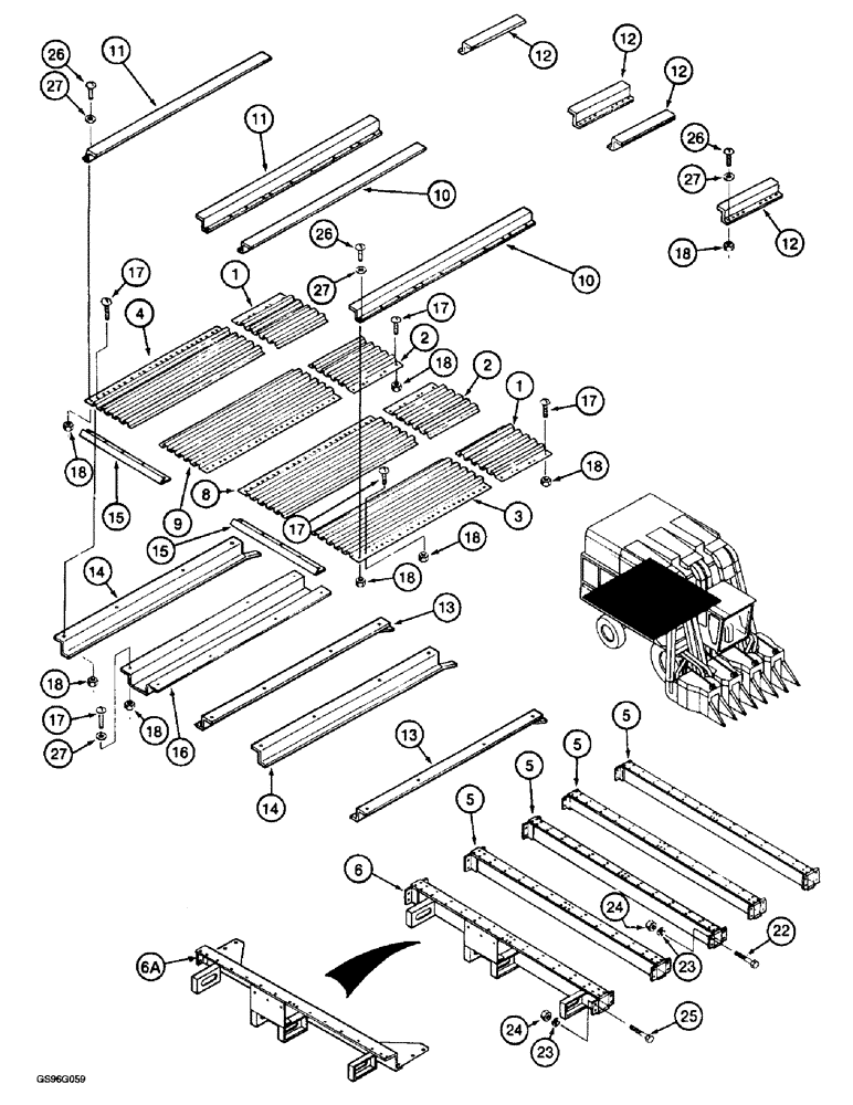 Схема запчастей Case IH 2044 - (9D-32) - BASKET FLOOR, 2044 COTTON PICKER (16) - BASKET