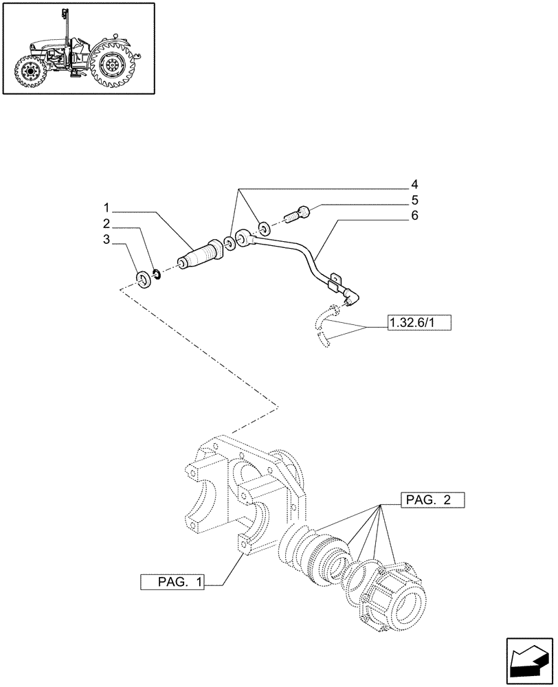 Схема запчастей Case IH JX1060C - (1.40.1/05[03]) - (VAR.323-323/1) STANDARD FRONT AXLE W/ ELECTROHYDR. DIFF. LOCK (40 KM/H) - PIPE (04) - FRONT AXLE & STEERING