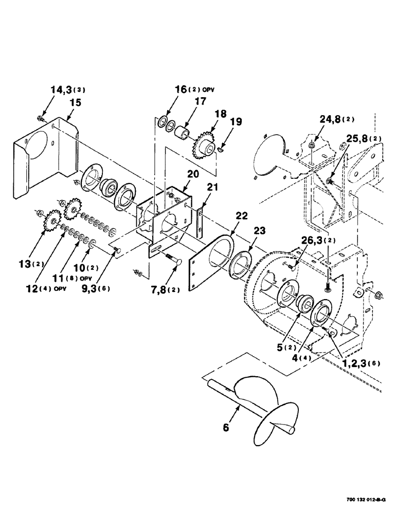 Схема запчастей Case IH 8435 - (2-28) - STUFFER AUGER AND DRIVE ASSEMBLY, RIGHT, SERIAL NUMBER CFH0124001 THROUGH CFH0124137 Driveline