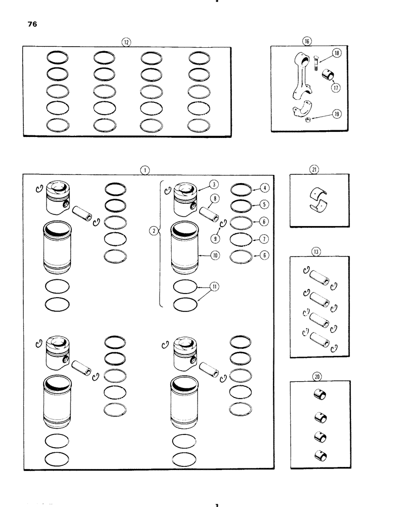 Схема запчастей Case IH 470 - (076) - PISTON ASSEMBLY AND CONNECTING RODS, 470-570 (188) DIESEL ENGINE (02) - ENGINE