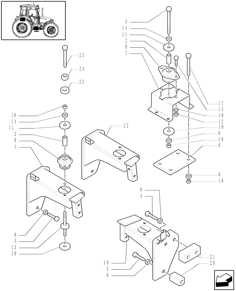 Схема запчастей Case IH JX95 - (1.87.0/01[01]) - (VAR.460) BRACKETS FOR FRONT AUXILIARY EQUIPMENTS - SUPPORT - W/CAB (08) - SHEET METAL