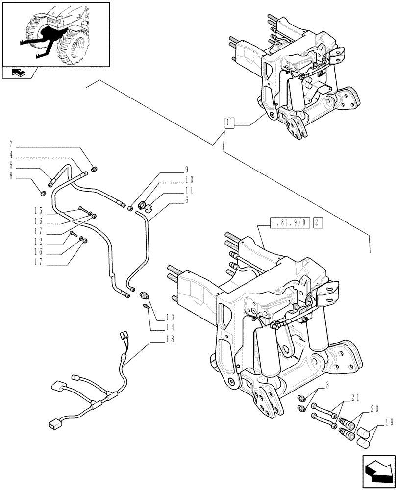 Схема запчастей Case IH PUMA 180 - (1.81.9/04A[01]) - FRONT HPL WITH PTO WITH AUX. COUPLERS - BREAKDOWN (07) - HYDRAULIC SYSTEM