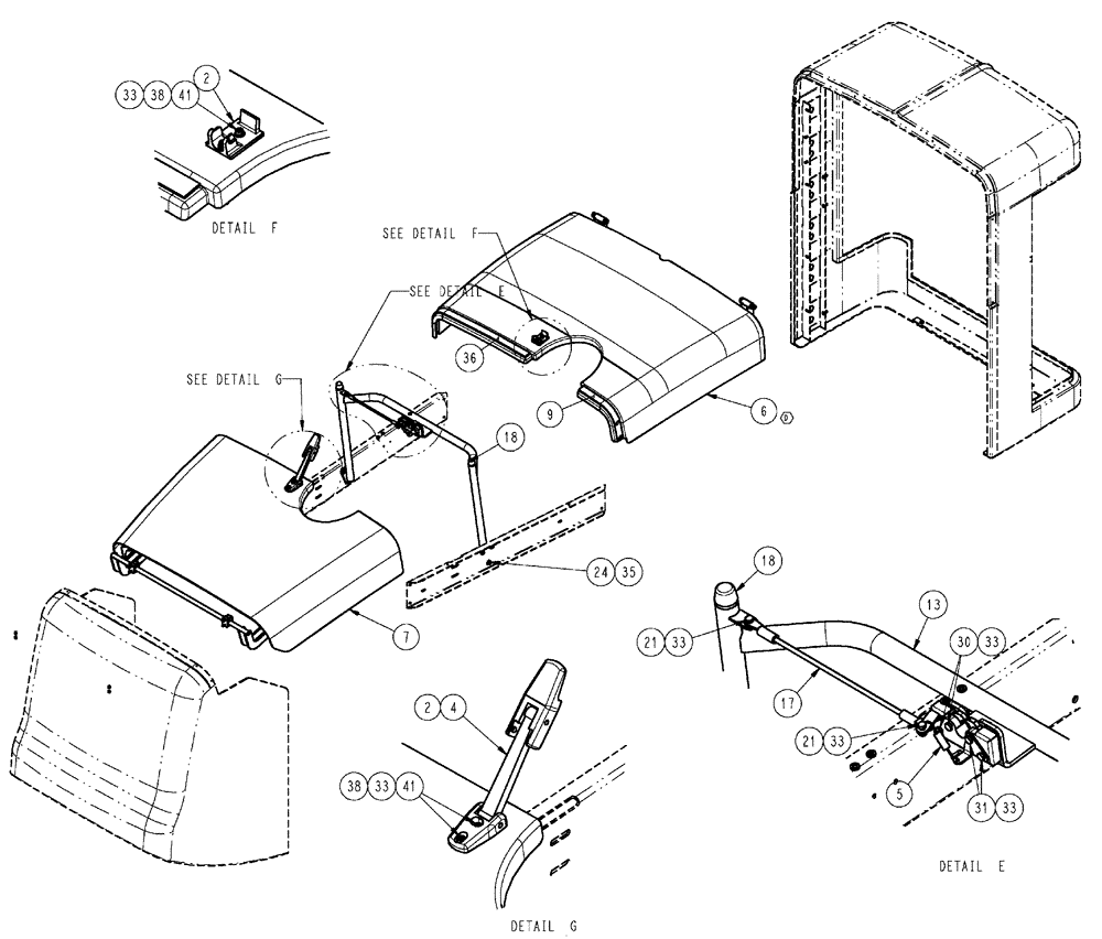 Схема запчастей Case IH SPX4410 - (04-020[01]) - HOOD GROUP, TOP ACCESS Suspension & Frame