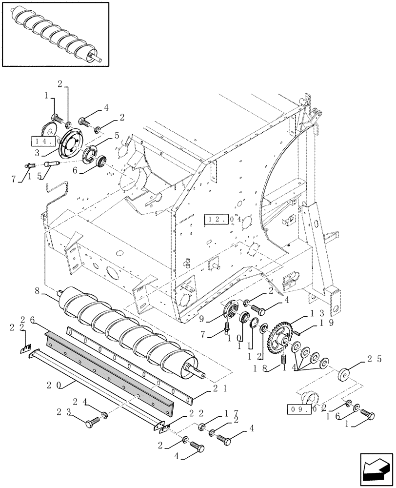 Схема запчастей Case IH RBX341 - (14.05[01]) - STRIPPER ROLL (14) - BALE CHAMBER