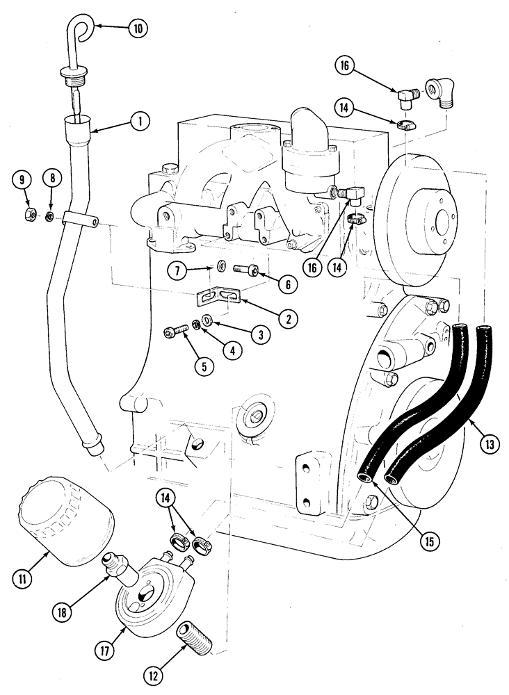 Схема запчастей Case IH 1835C - (2-66) - OIL FILL TUBE, OIL FILTER AND COOLER, TM-20 GASOLINE ENGINE (02) - ENGINE