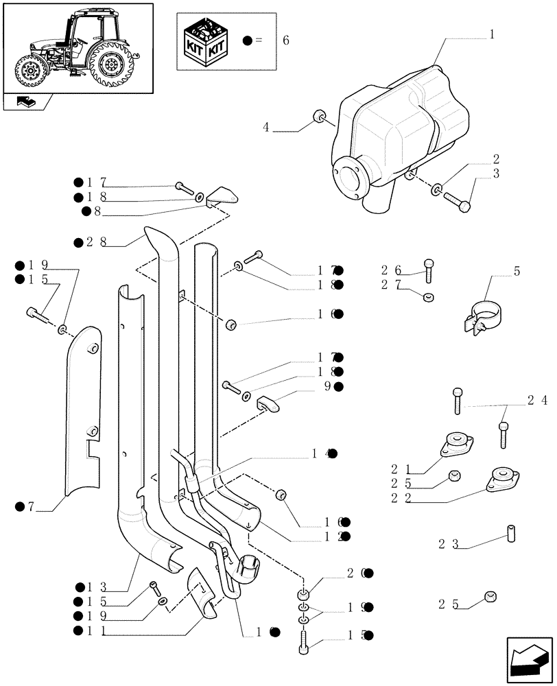 Схема запчастей Case IH FARMALL 95C - (1.15.1/03) - "A" PILLAR TYPE VERTICAL EXHAUST W/ GUARD SHIELD FOR CAB - W/OPENING WINDSCREEN (VAR.332466) (02) - ENGINE EQUIPMENT