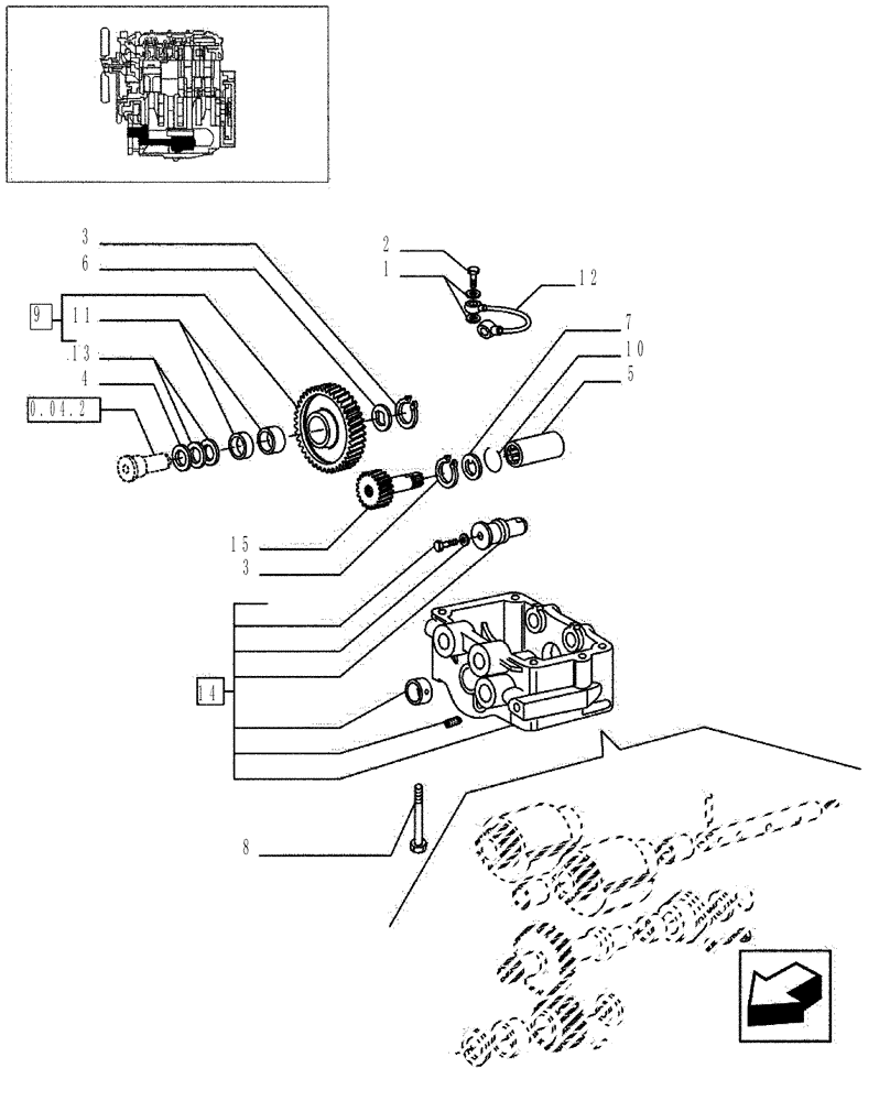 Схема запчастей Case IH JX95 - (0.10.5/02[02]) - VAR - 747, 391102 - TTF ENGINE TIER 2 - BALANCER, GEARS & SHAFTS (01) - ENGINE