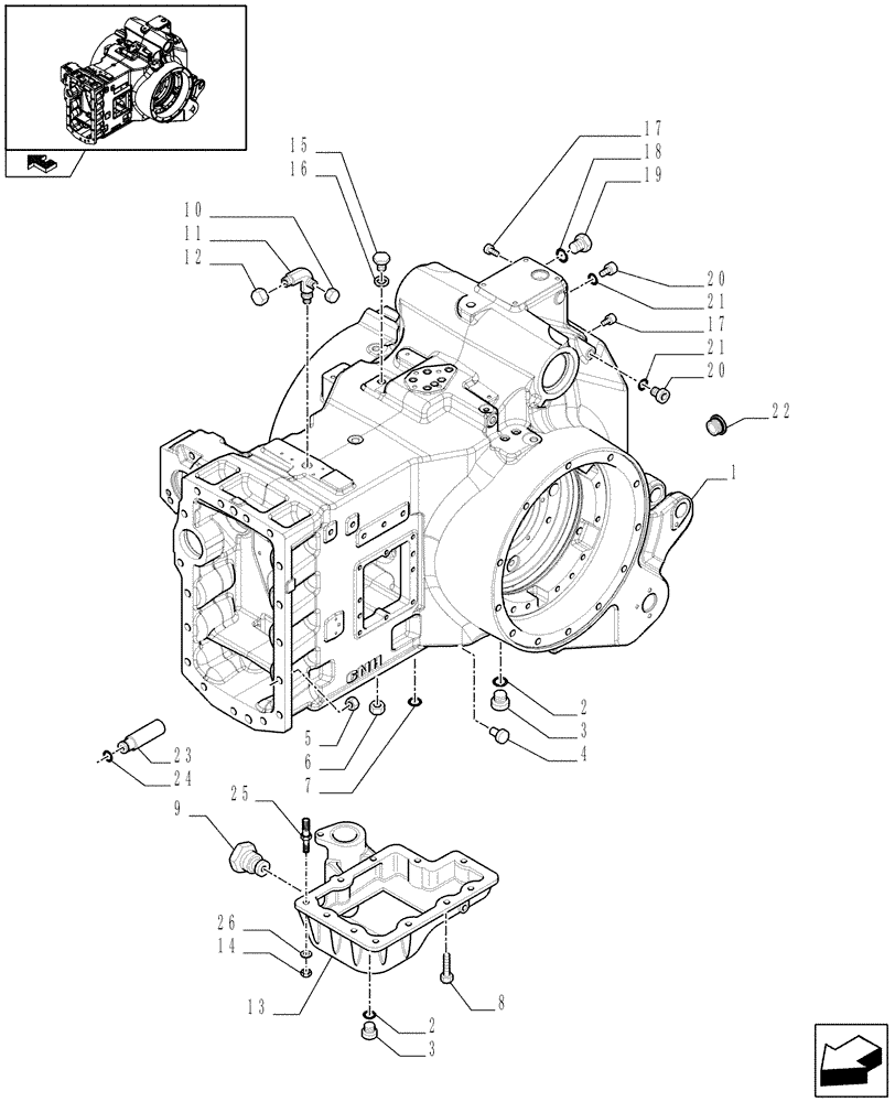 Схема запчастей Case IH PUMA 165 - (1.21.0[03]) - TRANSMISSION BOX, COVERS AND CAPS (03) - TRANSMISSION