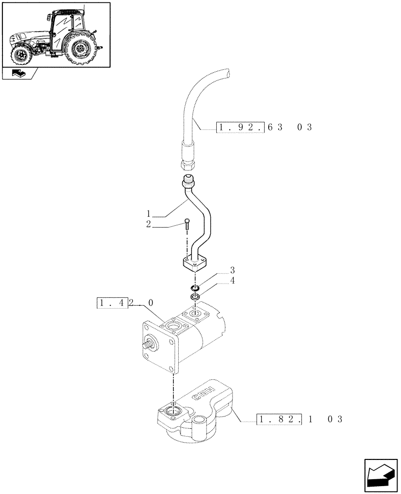 Схема запчастей Case IH FARMALL 75N - (1.82.1[04]) - DELIVERY PIPE TO STEERING MOTOR (07) - HYDRAULIC SYSTEM