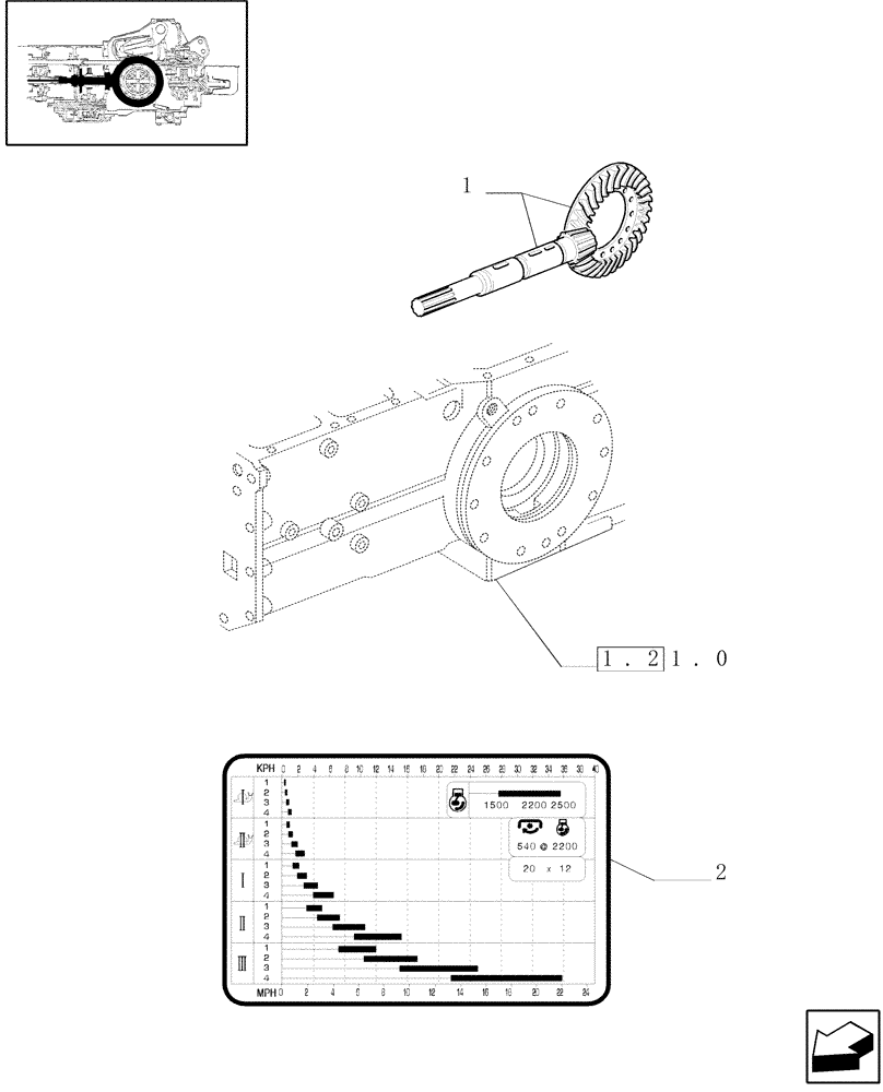 Схема запчастей Case IH JX90U - (1.32.1/05) - (VAR.322) HIGH SPEED RING GEAR AND PINION - 4WD - REAR BEVEL GEAR PAIR (03) - TRANSMISSION