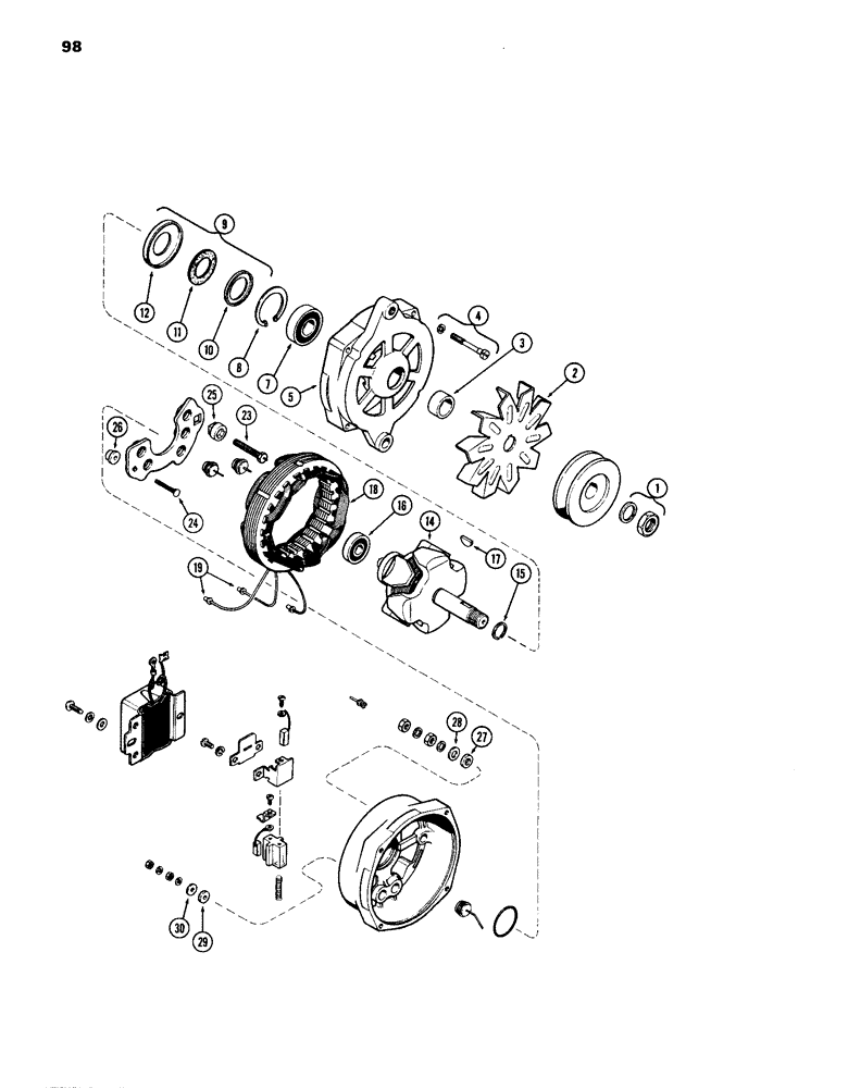 Схема запчастей Case IH 770 - (098) - A61062 ALTERNATOR, (267B) DIESEL & (251B) SPARK IGNITION ENGINES (04) - ELECTRICAL SYSTEMS