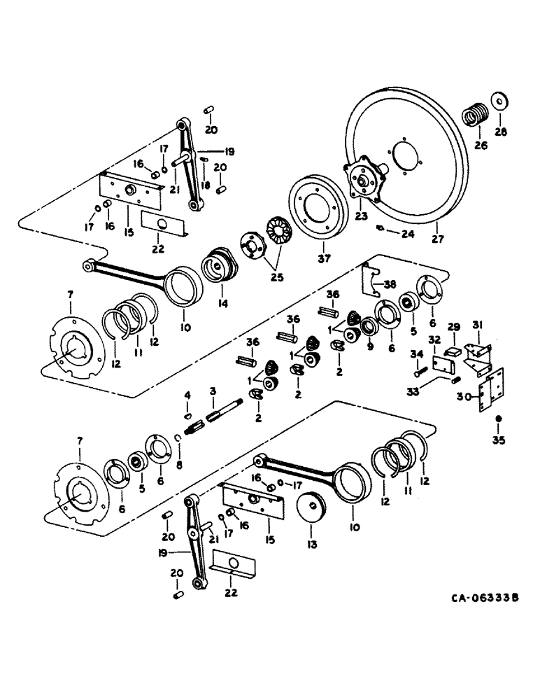 Схема запчастей Case IH 1420 - (23-03) - AUGER BED, SHOE AND SHOE SIEVE, SHAKER SHAFT AND AUGER DRIVE Grain Pan, Shoe & Shoe Sieve