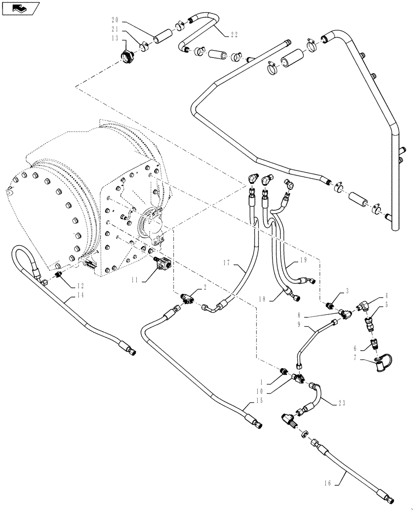 Схема запчастей Case IH QUADTRAC 500 - (35.128.04[01]) - 450 SERIES AXLE LUBE WITH DIFFERENTIAL LOCK - FRONT SECTION - STEIGER / QUADTRAC 500 - HOMOLOGATION (35) - HYDRAULIC SYSTEMS