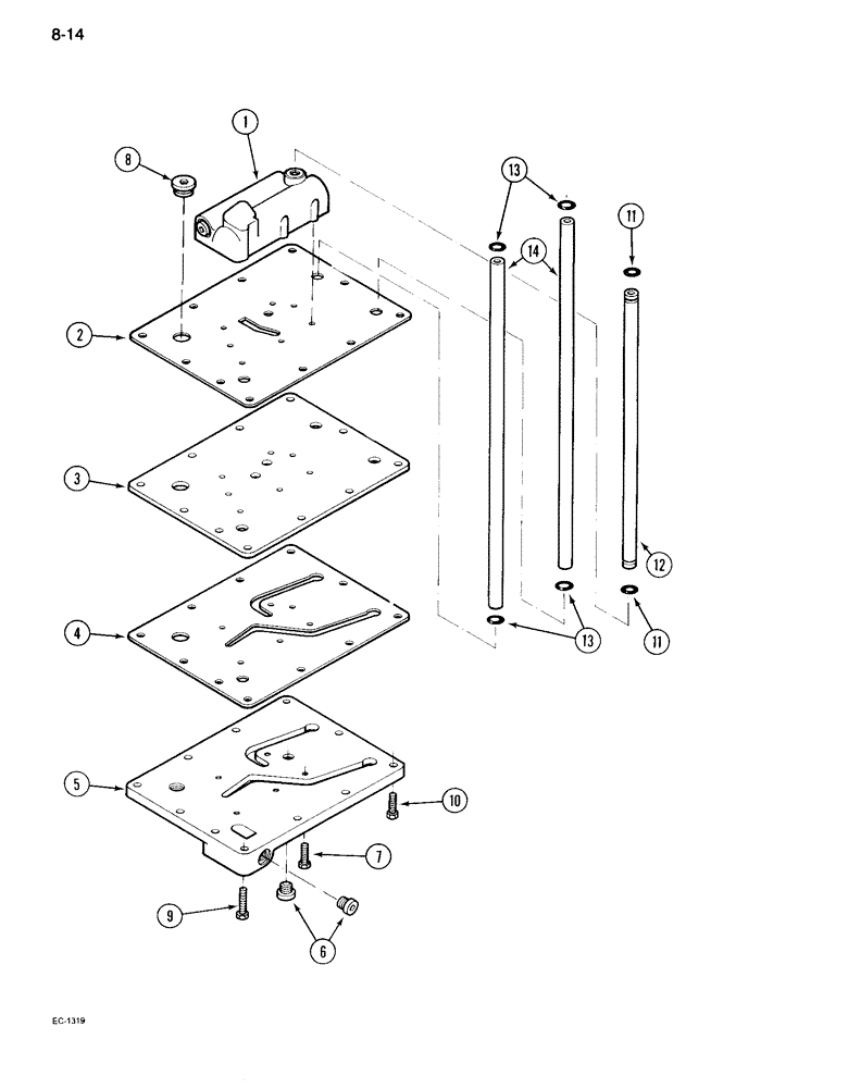 Схема запчастей Case IH 995 - (8-14) - REGULATOR VALVE MOUNTING PLATE, FORWARD AND REVERSE (08) - HYDRAULICS