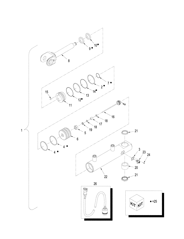 Схема запчастей Case IH STX325 - (05-03[04]) - CYLINDER ASSY - STEERING, WITH SENSOR (05) - STEERING