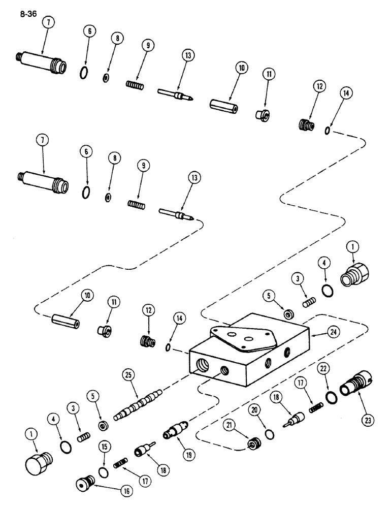 Схема запчастей Case IH 1620 - (8-036) - DOUBLE PILOTED VALVE ASSEMBLY, AUGER SWING AND REEL FORE AND AFT (07) - HYDRAULICS