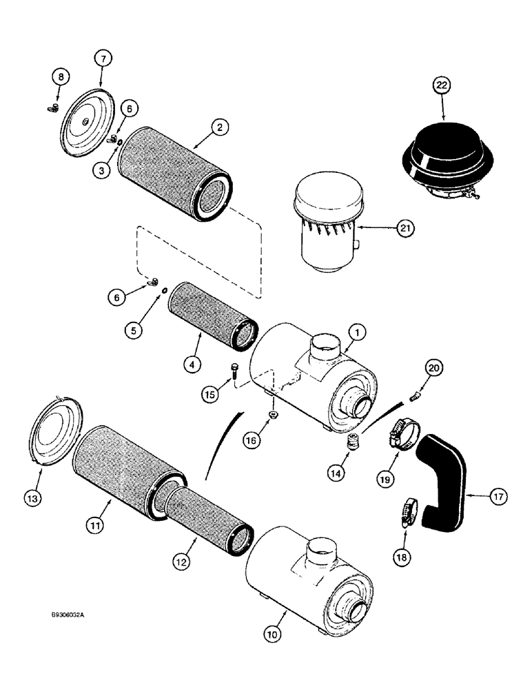 Схема запчастей Case IH 1666 - (2-16) - AIR CLEANER, PRIOR TO P.I.N. JJC0106005, P.I.N. JJC0106005 AND AFTER, AIR INDUCTION SYSTEM (01) - ENGINE