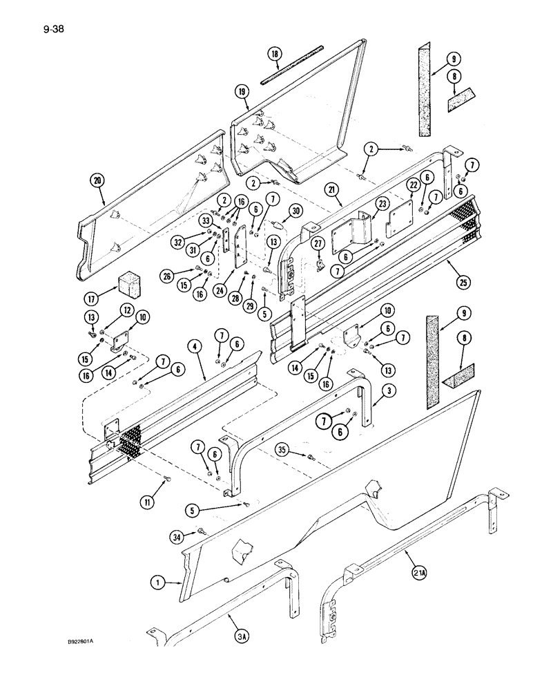 Схема запчастей Case IH 7120 - (9-038) - HOOD LOWER SIDE PANELS AND SCREENS (09) - CHASSIS/ATTACHMENTS