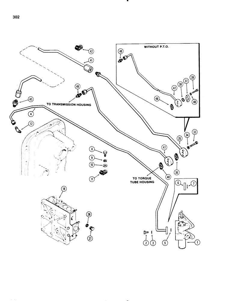 Схема запчастей Case IH 1270 - (302) - P.T.O. HYDRAULIC LINES, USED PRIOR TO P.I.N. 8811146 (06) - POWER TRAIN