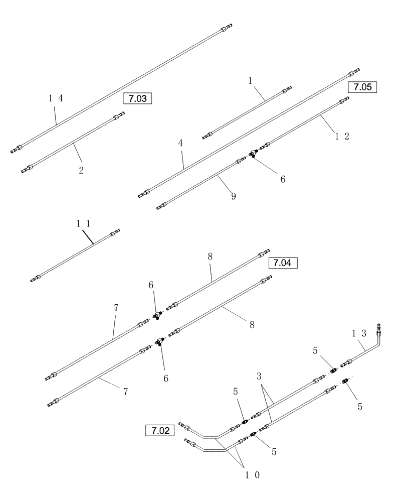 Схема запчастей Case IH DHX211 - (7.09[2.1]) - STEEL LINES, 21 FT (07) - HYDRAULICS