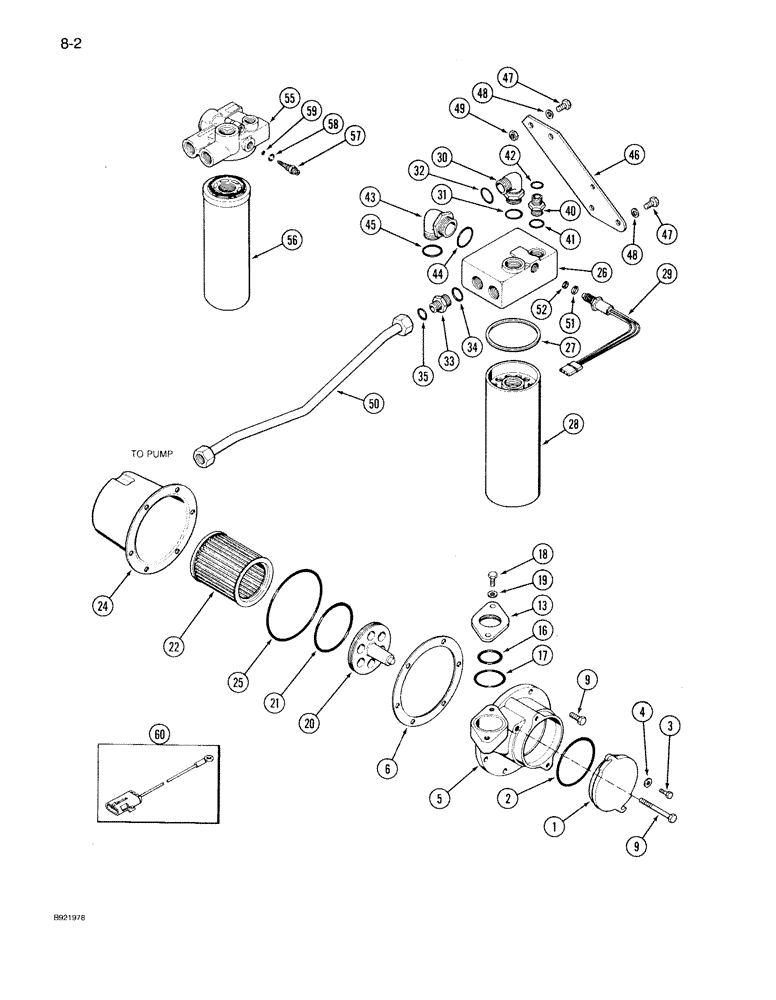 Схема запчастей Case IH 7130 - (8-002) - HYDRAULIC TRANSMISSION FILTERS, PRIOR TO TRANSMISSION S/N AJB0044915 (08) - HYDRAULICS