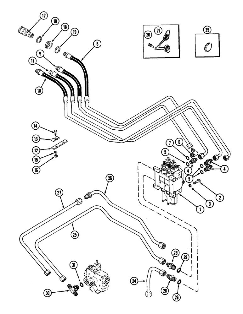 Схема запчастей Case IH 2090 - (8-404) - REMOTE HYDRAULICS, VALVE, HOSES AND COUPLINGS, TWO CIRCUIT SYSTEM (08) - HYDRAULICS