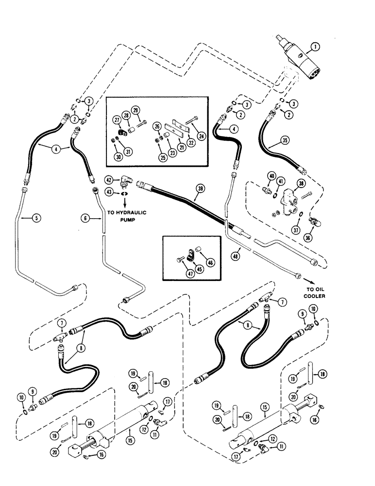 Схема запчастей Case IH 2870 - (136) - FRONT STEERING CYLINDERS AND LINES (05) - STEERING