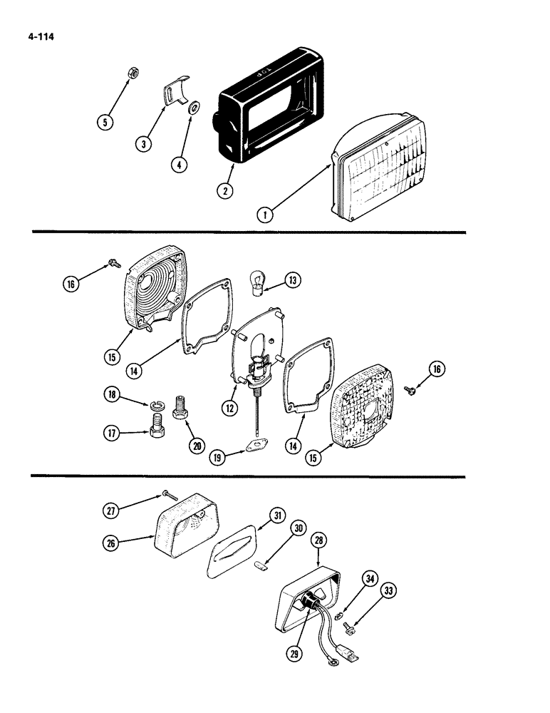 Схема запчастей Case IH 4994 - (4-114) - HEAD LIGHTS / FLASHER LIGHT / TAIL LIGHT (04) - ELECTRICAL SYSTEMS