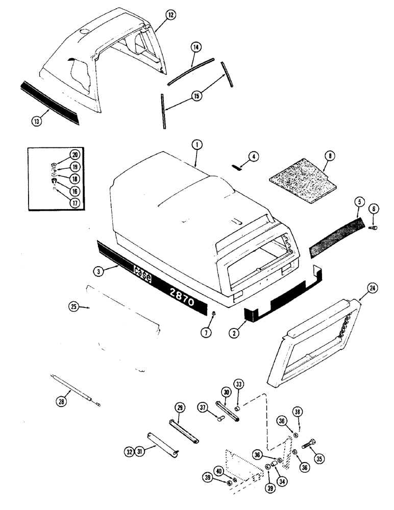 Схема запчастей Case IH 2870 - (360) - A46404 HOOD KIT, TO CONVERT FROM URETHANE TO FIBERGLASS (09) - CHASSIS/ATTACHMENTS