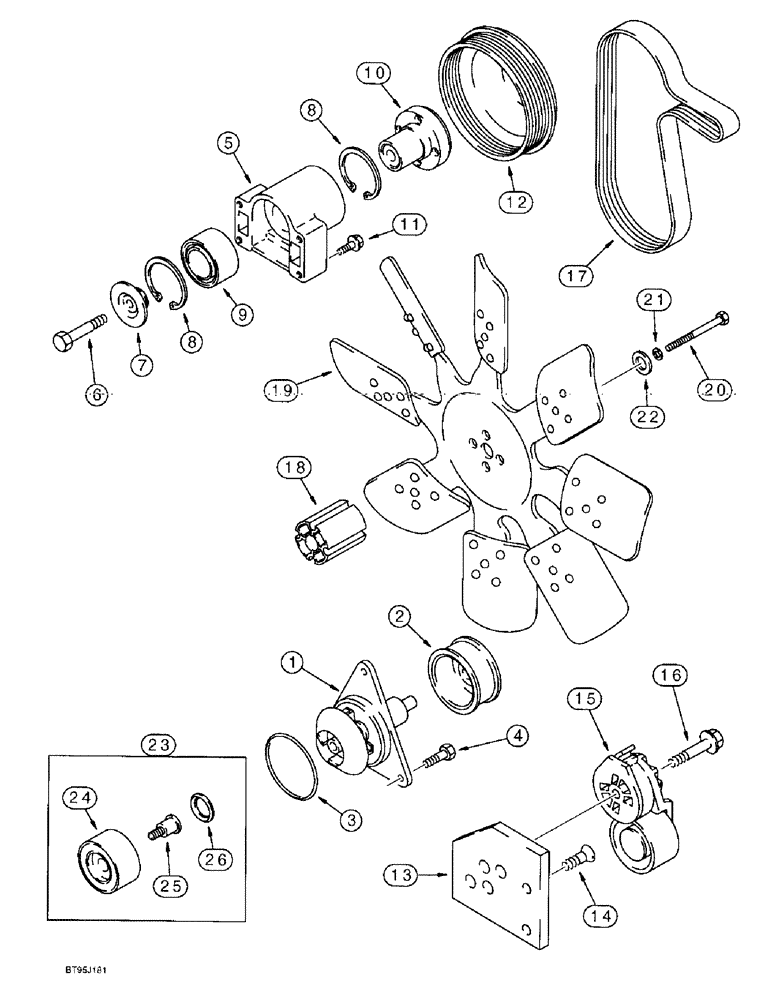 Схема запчастей Case IH 1688 - (2-20) - WATER PUMP, FAN AND BELT, 6TA-830 ENGINE (01) - ENGINE