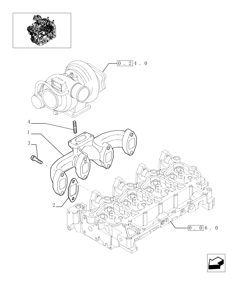 Схема запчастей Case IH MAXXUM 110 - (0.07.7) - EXHAUST MANIFOLD (STD + VAR.330003-332115-332116) (01) - ENGINE